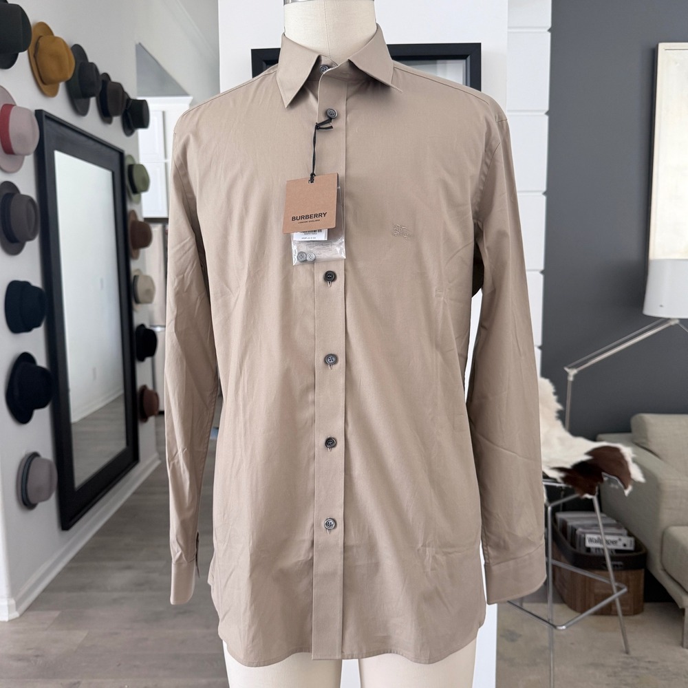 Burberry Cambridge Mens Shirt Dark Honey Tan Long Sleeve Button Down Medium